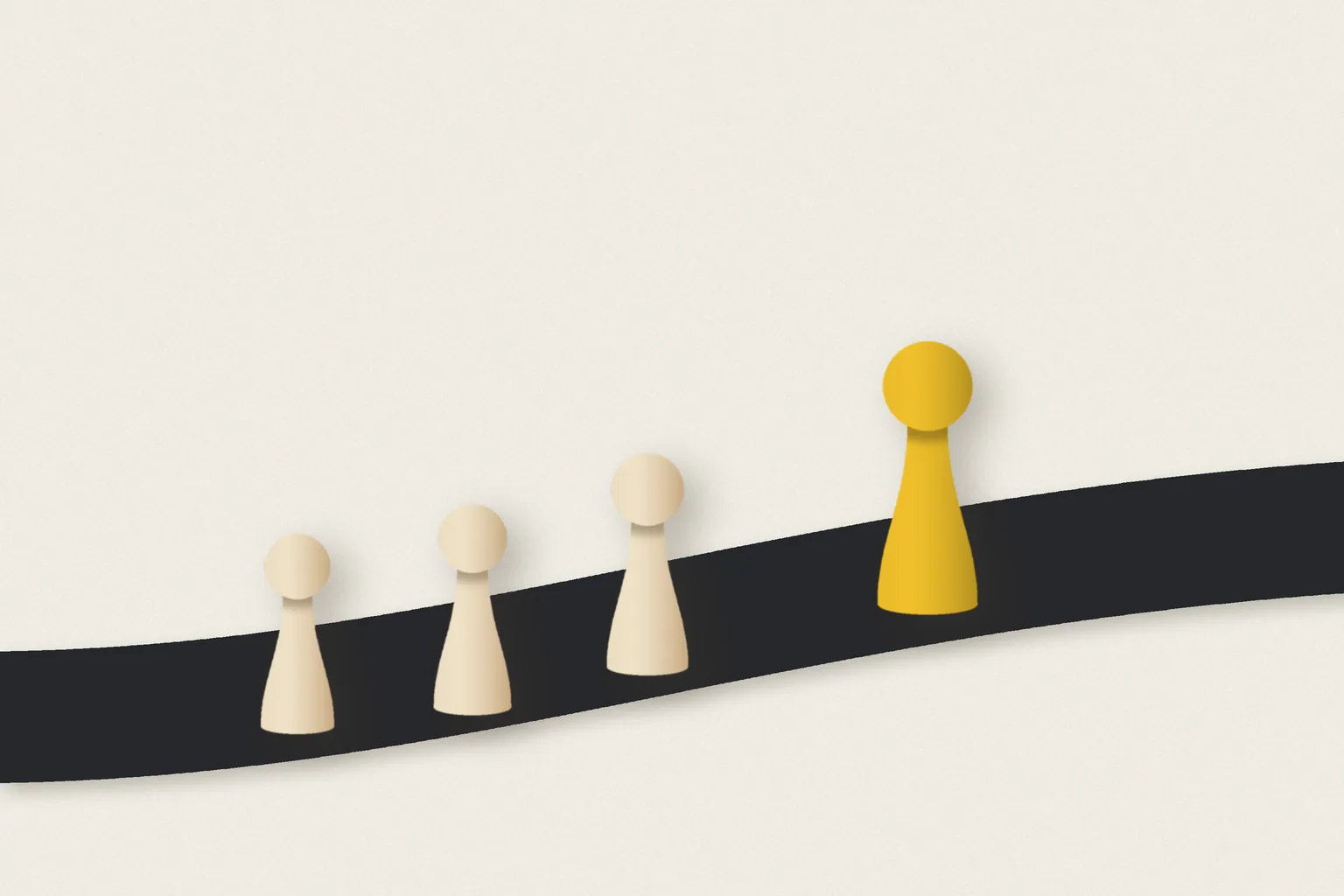 A yellow peg leading a short row of cream pegs along a black paper path.